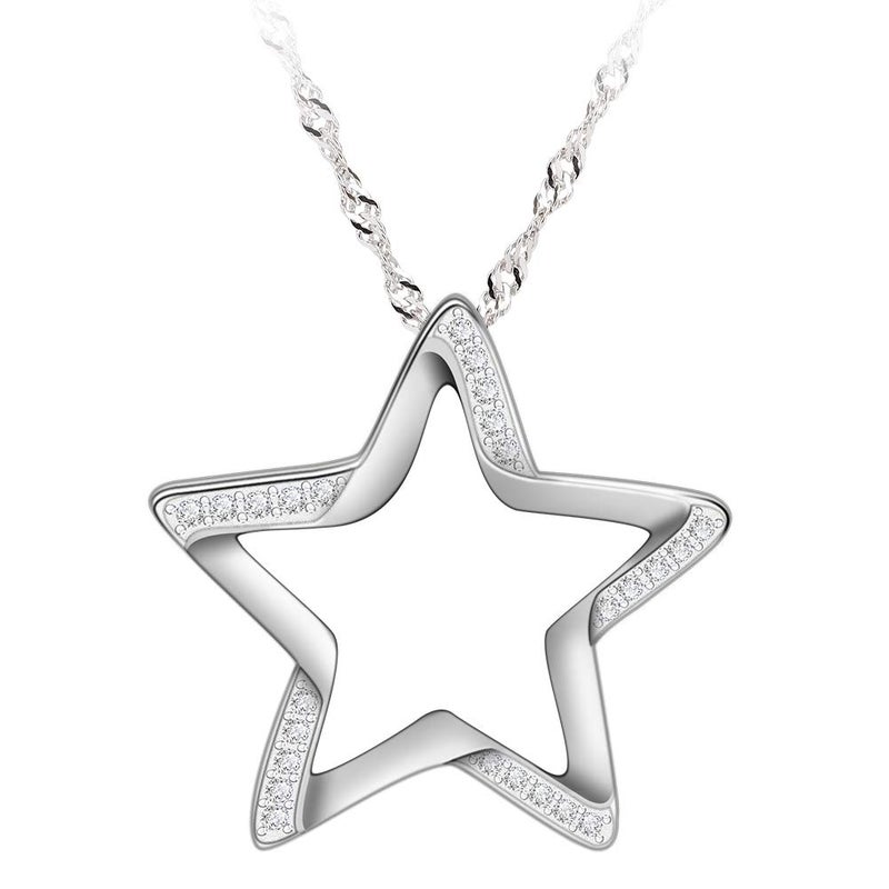 Gemschest Sterling Silver Moon Necklace Cubic Zirconia Crescent Moon Star Phase Pendant Necklace Dainty 18" Chain Silver Necklace for Mom Women Ladies (Star) - Image 1